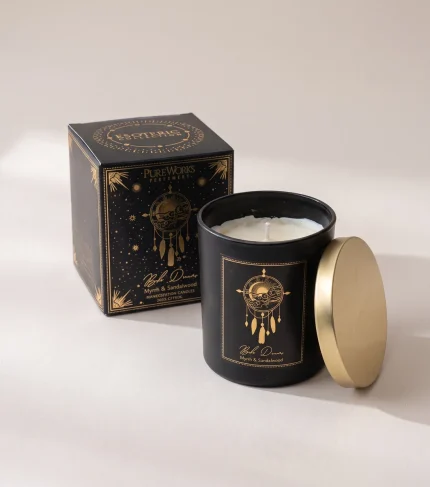 Candela d'Intento Boho Dreams – 200 g in vetro con coperchio